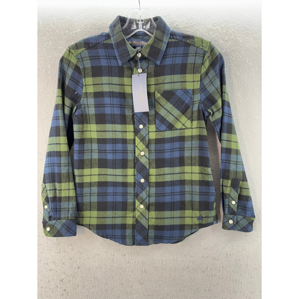 NWT Brooks Brothers Plaid Flannel Shirt Boys Size 10Y Blue Green Button Down